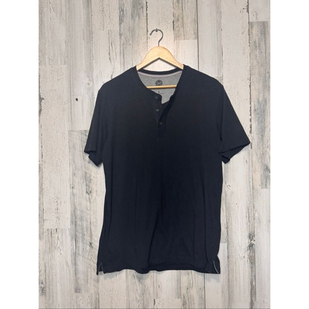 Weatherproof Men’s Henley T-Shirt Black Short Sleeve Button Neck Tee Size L